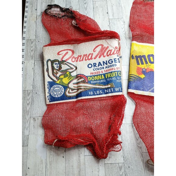 Vintage Lot of 3 Texas Oranges Lemons Mesh Bushel Bags Bag Fruit Donna Citrus - Picture 11 of 16